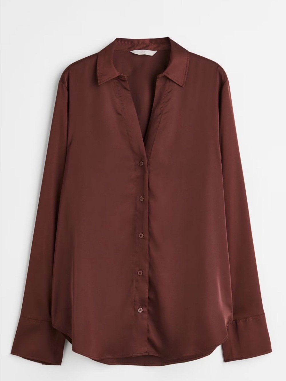 H&M NWT Chocolate Brown Silky Brown Button Down Blouse